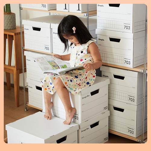 加厚纸质收纳箱八格柜白色收纳纸盒带盖收纳纸箱子文件收纳整理箱