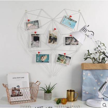 ins网格照片墙简约现代铁艺相框挂墙置物铁架夹子悬挂相片墙装饰