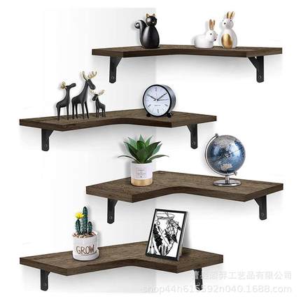 转角装饰搁板乡村壁挂式储物架墙上置物架悬浮隔板木制收纳储存架