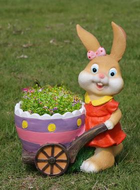 户外庭院装饰园林树脂花缸摆件卡通小孩可爱小兔子花盆雕塑工艺品