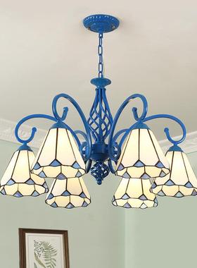 地中海风格蓝色吊灯 大气创意田园客厅餐厅卧室灯蒂凡尼灯饰灯具