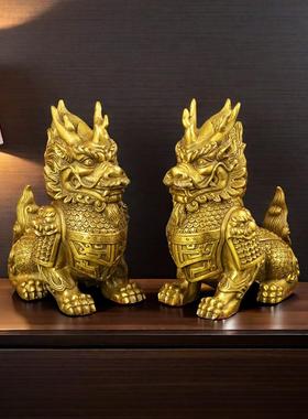 宏达 全黄铜将军麒麟家居办公室玄关铠甲麒麟工艺品铜麒麟摆件
