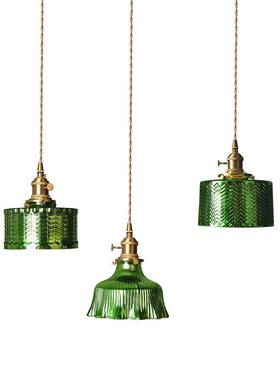 北欧风复古个性创意吧台民宿餐厅床头卧室灯三头绿色黄铜玻璃吊灯