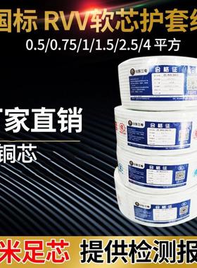 无氧铜白色护套线电线电缆线RVV2芯0.5/0.75/1/1.5/2.5平方电源线
