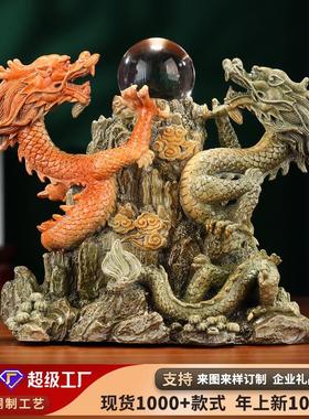 铜欣祥黄铜双龙戏珠摆件龙家居办公礼品工艺品铜龙摆设商务礼品