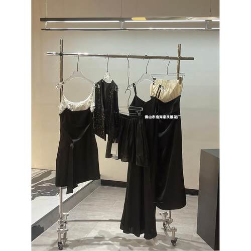 服装买手店工业风展示架陈列架女装中岛落地式不锈钢带轮挂衣货架