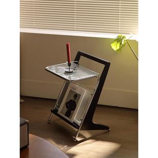 复古实木边几置物架可移动北欧小户型客厅沙发玻璃小方桌卧室角几