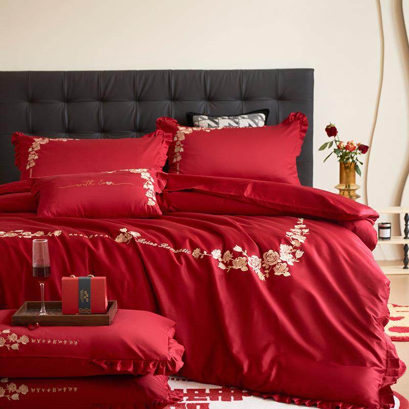 高端100支长绒棉婚庆四件套刺绣结婚床上用品红色备婚房喜被嫁妆,鲜花速递/花卉仿真/绿植园艺,割草机/草坪机,淘宝优惠券,粉丝福利购,淘宝优惠卷