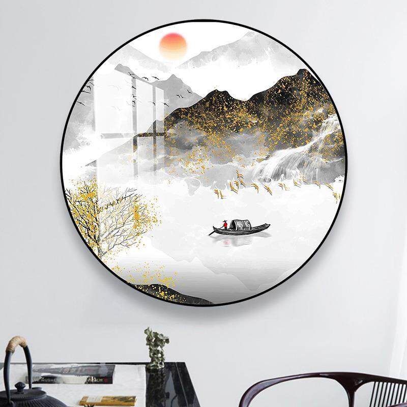 新中式装饰画圆形玄关有框画轻奢字画客厅挂画餐厅墙面圆画中国风