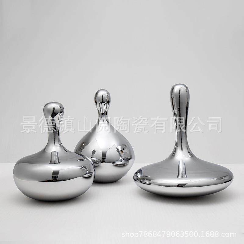 创意电镀银色陶瓷办公室客厅桌面茶几样板房软装艺术花瓶摆件