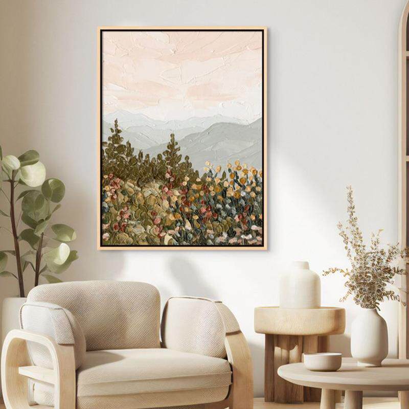 客厅复古抽象花卉手绘油画中古风玄关装饰画餐厅墙石英砂肌理挂画