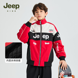 Jeep吉普童装儿童机车服红色拜年棉服2025秋冬男童赛车服棉衣外套