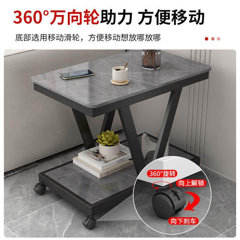 现代简约茶几客厅创意茶桌岩板边几带轮方几简约侧边茶几沙发角几