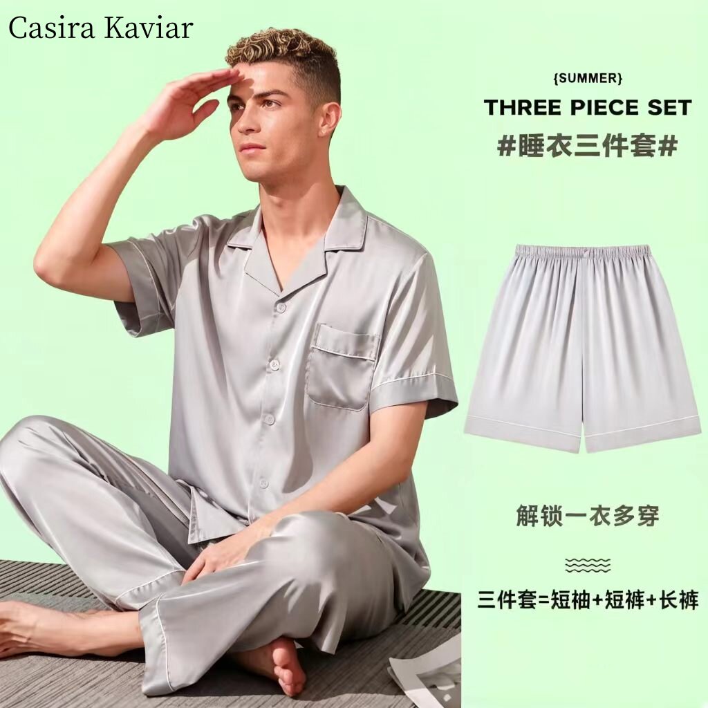 ck真丝睡衣男士短袖短裤套装图片