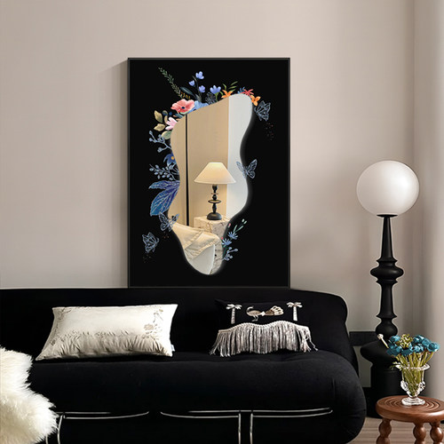 2024新款镜子客厅装饰画高级感卧室梳妆台摆画法式沙发后镜面挂画