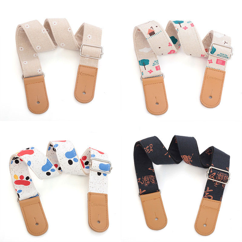 吉他背带尤克里里背带挂带民谣卡通肩带斜跨贝斯电吉他挂脖式棉麻