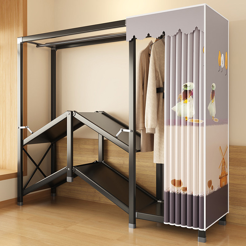 简易折叠衣柜卧室家用结实耐用钢板布衣柜加厚加粗全钢架出租房用