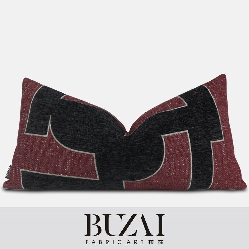 布在布艺样板房沙发抱枕套几何刺绣靠垫客厅棉麻腰枕红黑色靠枕,居家布艺,靠垫/抱枕,淘宝优惠券,粉丝福利购,淘宝优惠卷