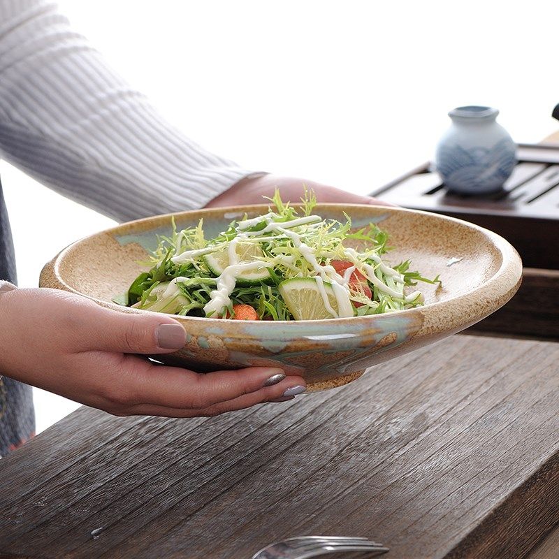 峰颐创意意面盘草帽盘 复古陶瓷盘子简约菜盘 个性家用西餐餐具