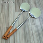 304不锈钢贵州木柄挂孔炒勺手工加厚炒铲扁形炒菜勺锅铲家用商用