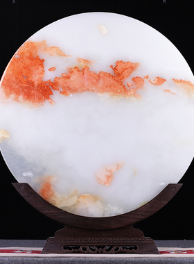 天然玉石红花平安扣摆件新房客厅摆设酒柜装饰品乔迁新居礼品大号