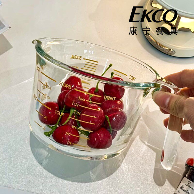 康宁琥珀色微波炉可加热玻璃牛奶杯耐高温儿童早餐杯子量杯带刻度