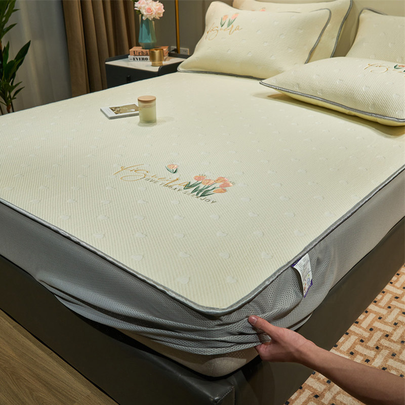 海洋丝凉席床笠三件套夏季冰丝席1.5米1.8m床可机洗凉感空调软席