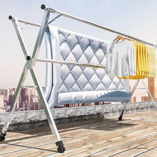 不锈钢晾衣架落地折叠双杆阳台挂衣架室内外衣晾架伸缩晾衣杆