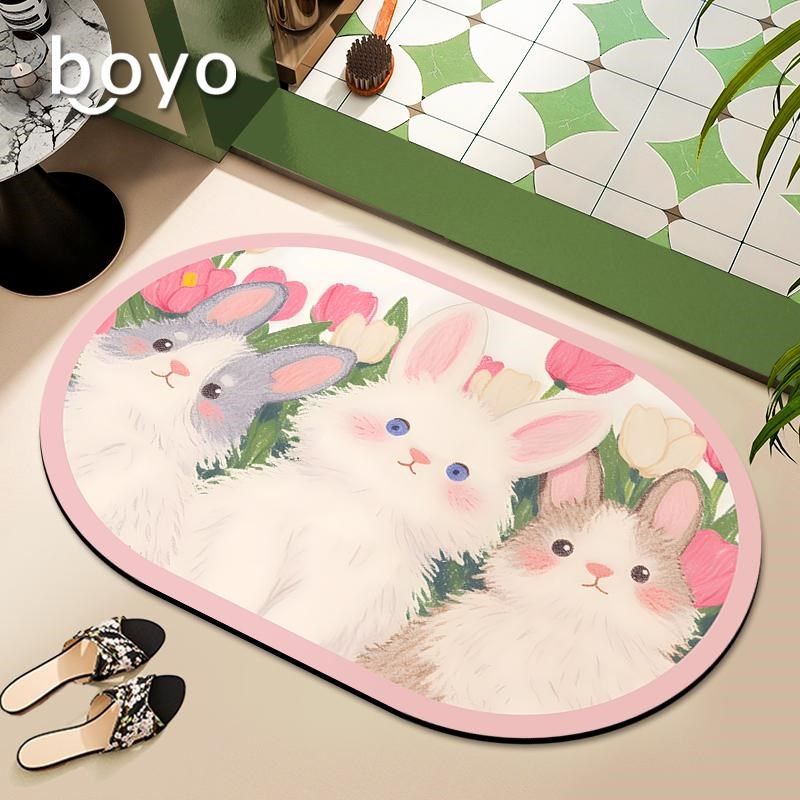 春日新款硅藻泥地垫可爱动物浴室垫厕所门口速干防滑洗手间门前垫,居家布艺,家用脚垫,淘宝优惠券,粉丝福利购,淘宝优惠卷
