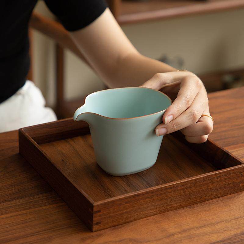 德化陶瓷公道杯240ml木舟茶海精工汝窑天青色可养开片大容量功夫