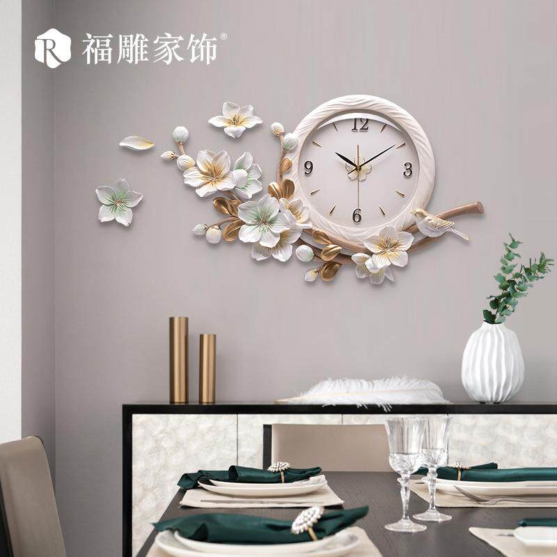 福雕家饰创意挂钟装饰画挂钟时尚钟客厅时钟墙饰艺术挂表一件