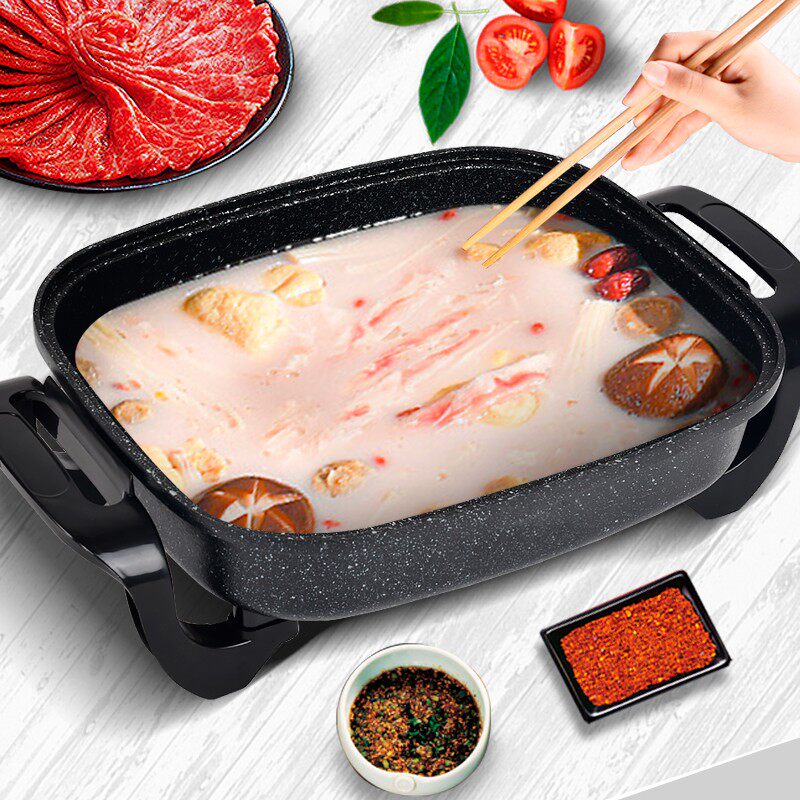 大号多功能电煎锅大容量电火锅韩式不粘烤鱼锅家用烤肉机电烤锅