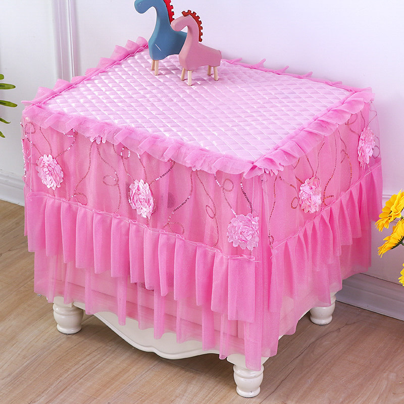 结婚用品牀头柜方巾盖布蕾丝加厚茶几布艺电视柜多用盖巾红色餐桌