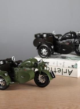 仿真长江750跨斗摩托车模型 铁艺复古偏三轮家居橱窗收藏装饰摆件