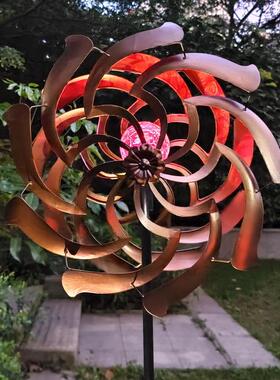 庭院景区热卖工艺品装饰摆拍道具六色变换彩色灯镖形铁艺金属风车