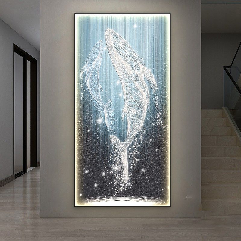 威弗列德LED灯画正对门竖版鲸鱼壁画入户玄关装饰画走廊过道挂画