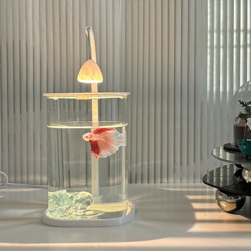 桌面鱼缸小型客厅玻璃缸斗鱼专用懒人造景餐桌缸观赏灯家用