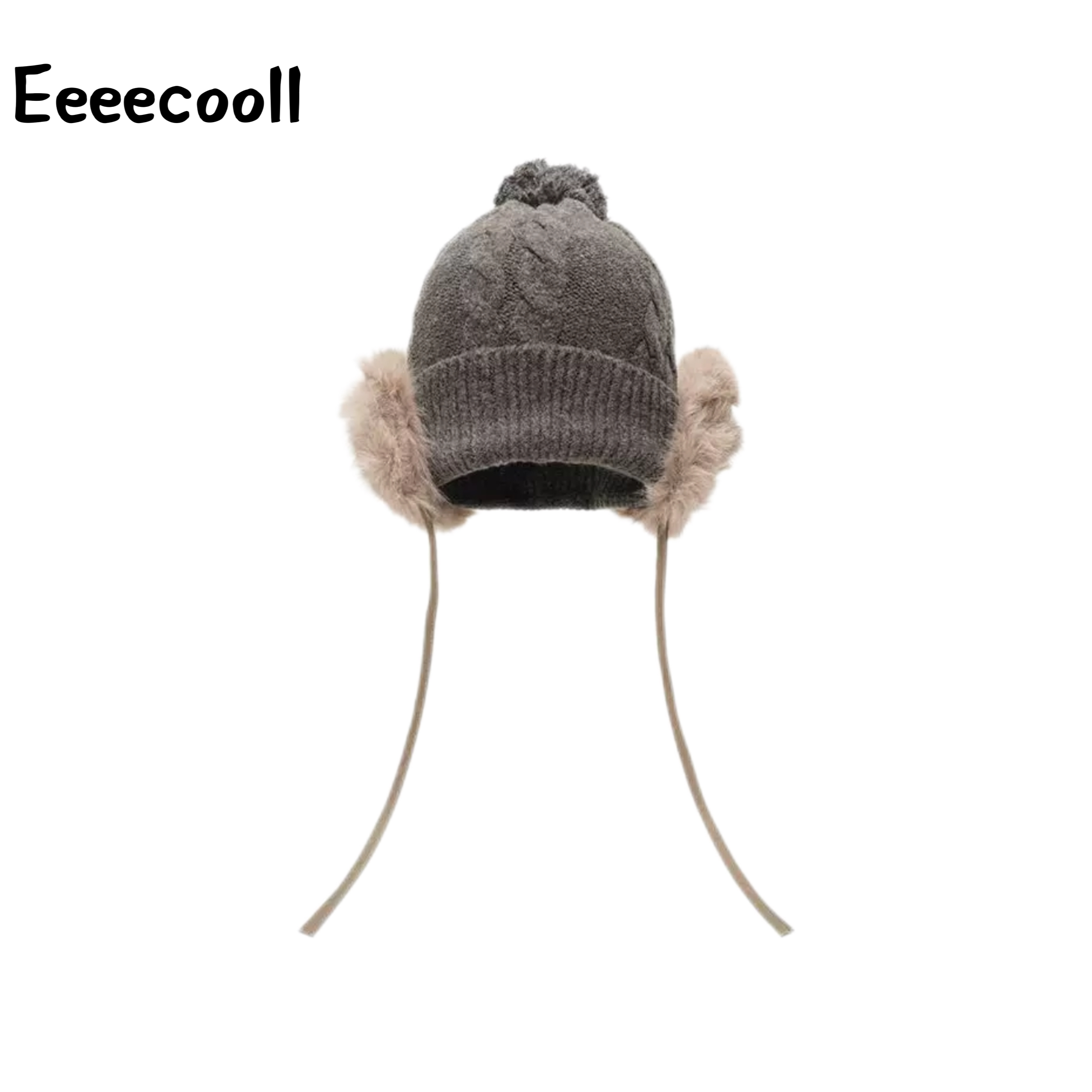【于文文同款】Eeeecooll秋冬羊毛混纺耳罩毛球一体针织帽