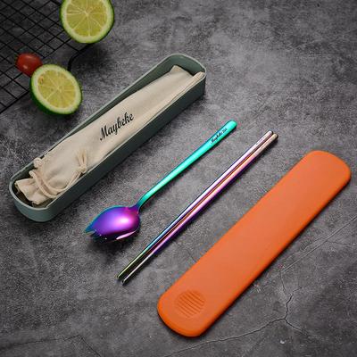 ZQ筷子勺子套装 304不锈钢便携餐具沙拉叉吃面学生三件套单人收纳