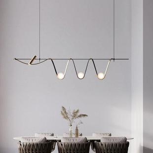 后现代简约餐厅长条吊灯玻璃球铁艺简约款样板房餐桌吧台餐厅吊灯