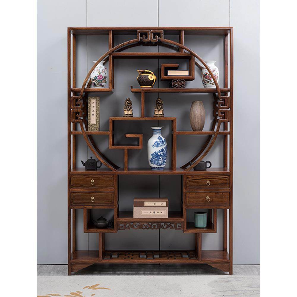 圆形博古架实木中式多宝阁展示柜茶叶茶具隔断古董架金花梨1.3米