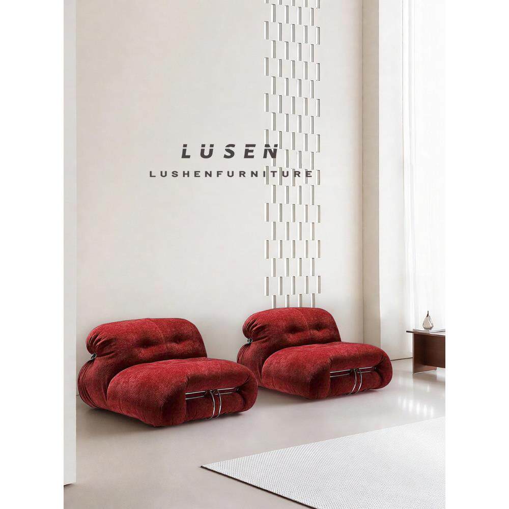 意大利极简设计师单人沙发椅，中世纪休闲面料钢齿沙发