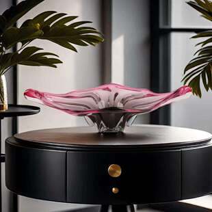 现代轻奢家居莲叶玻璃果盘售楼处样板间餐厅客厅壁柜收纳托盘摆件