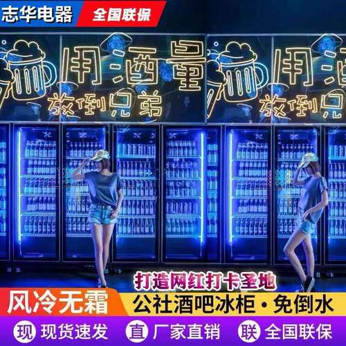 网红啤酒柜酒吧冷藏展示柜商用四门冰箱超市保鲜冰柜双三门饮料柜