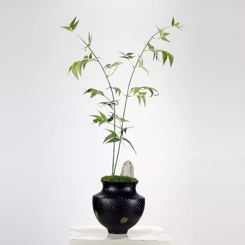 新中式仿真花绿植酒店客厅餐桌假文竹陶瓷花器茶几装饰品竹子摆件