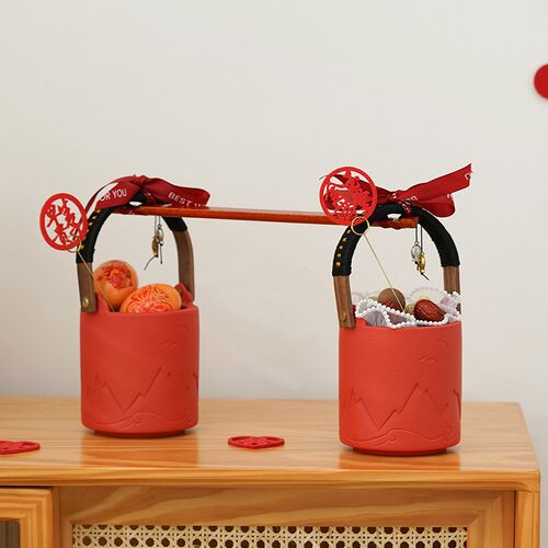 海誓山盟结婚陶瓷子孙宝桶一对娘家陪嫁女方红色嫁妆喜桶婚庆用品