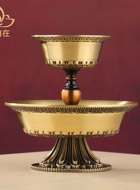 藏式纯铜护杯家居雕花光面v供杯礼佛摆件黄铜圣水杯供具装饰桌摆