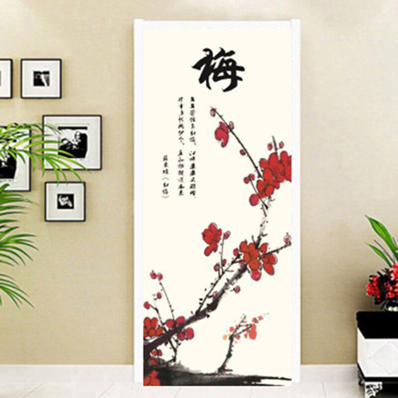 门贴中式墙贴壁画自粘遮丑壁纸整张装饰卧室房门贴纸创意贴画竖版