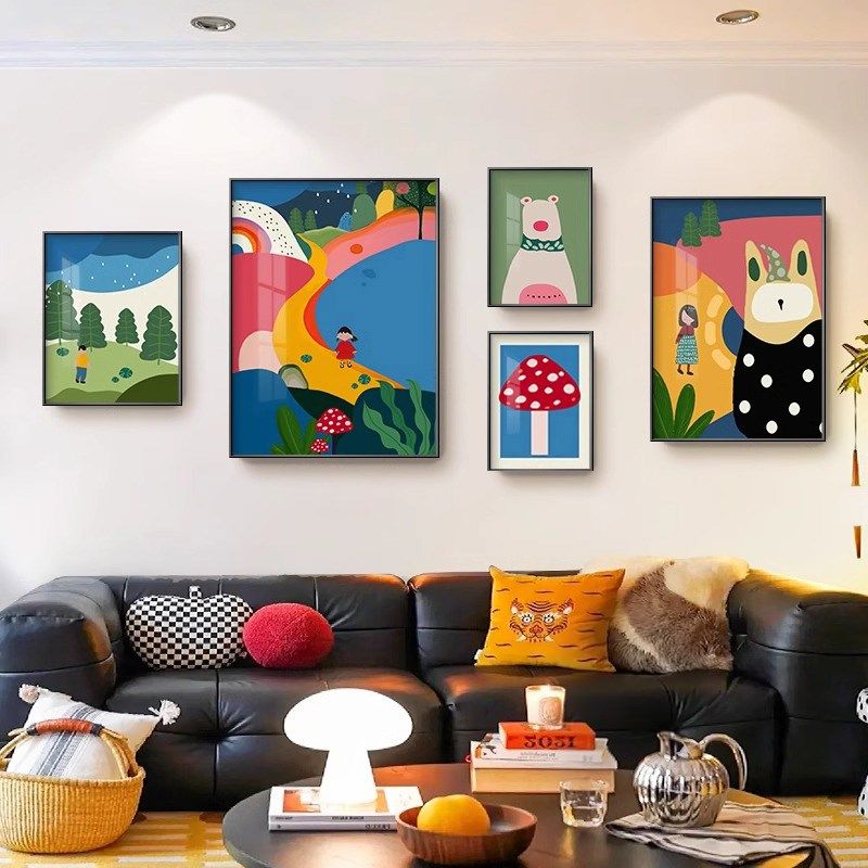 多巴胺客厅装饰画抽象艺术高级感组合壁画趣味卡通沙发背景墙挂画,家居饰品,现代装饰画,淘宝优惠券,粉丝福利购,淘宝优惠卷