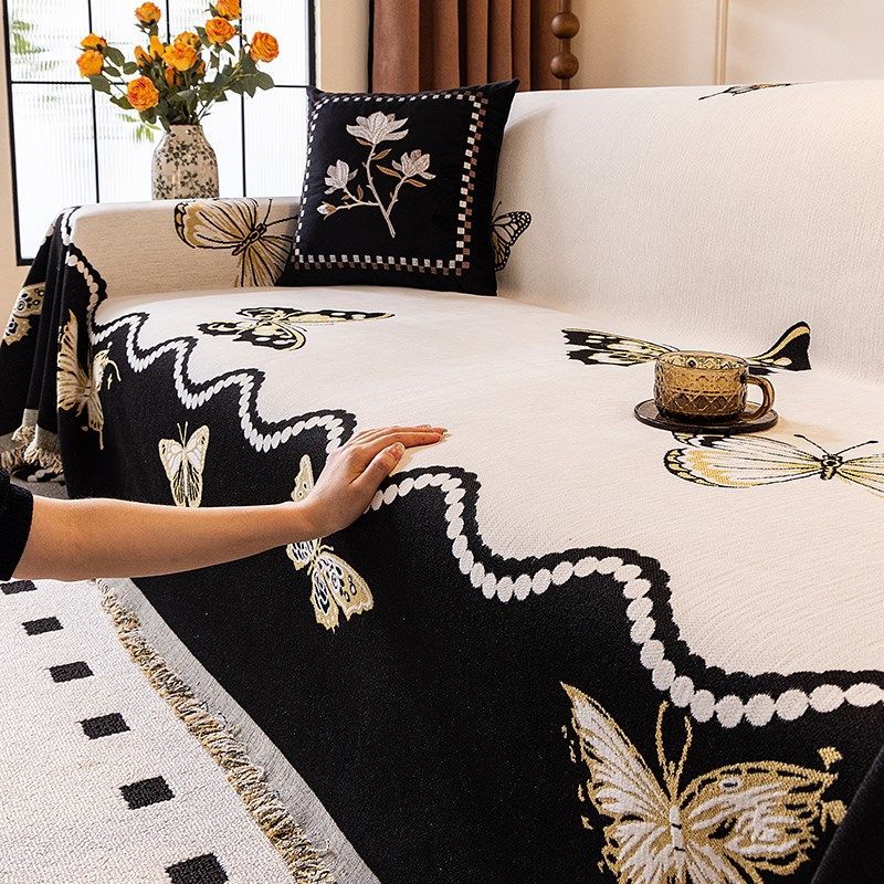 法式中古风沙发盖布高级感直排沙发巾2025新款一片式全包沙发垫毯